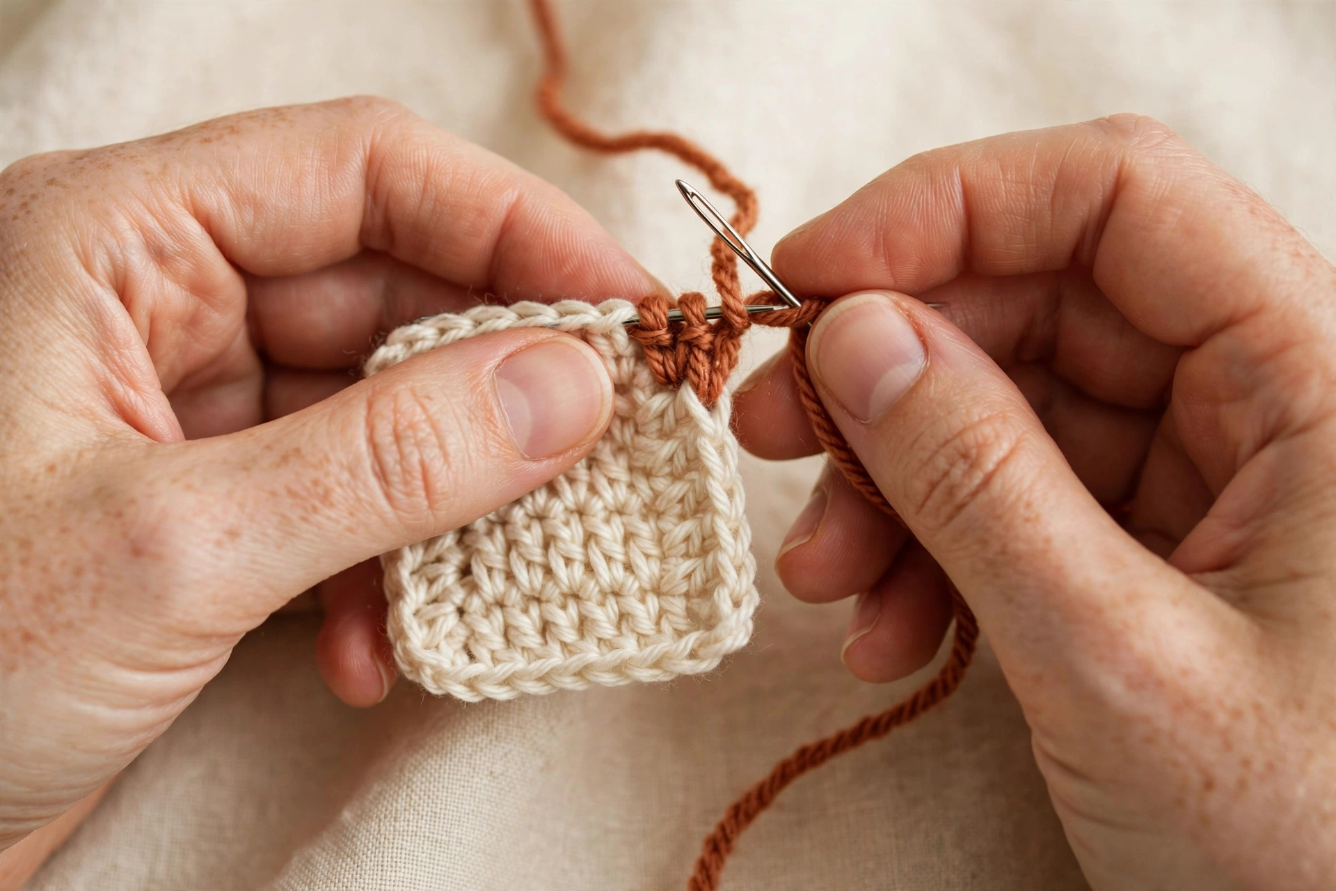 Weaving in a yarn end with a tapestry needle